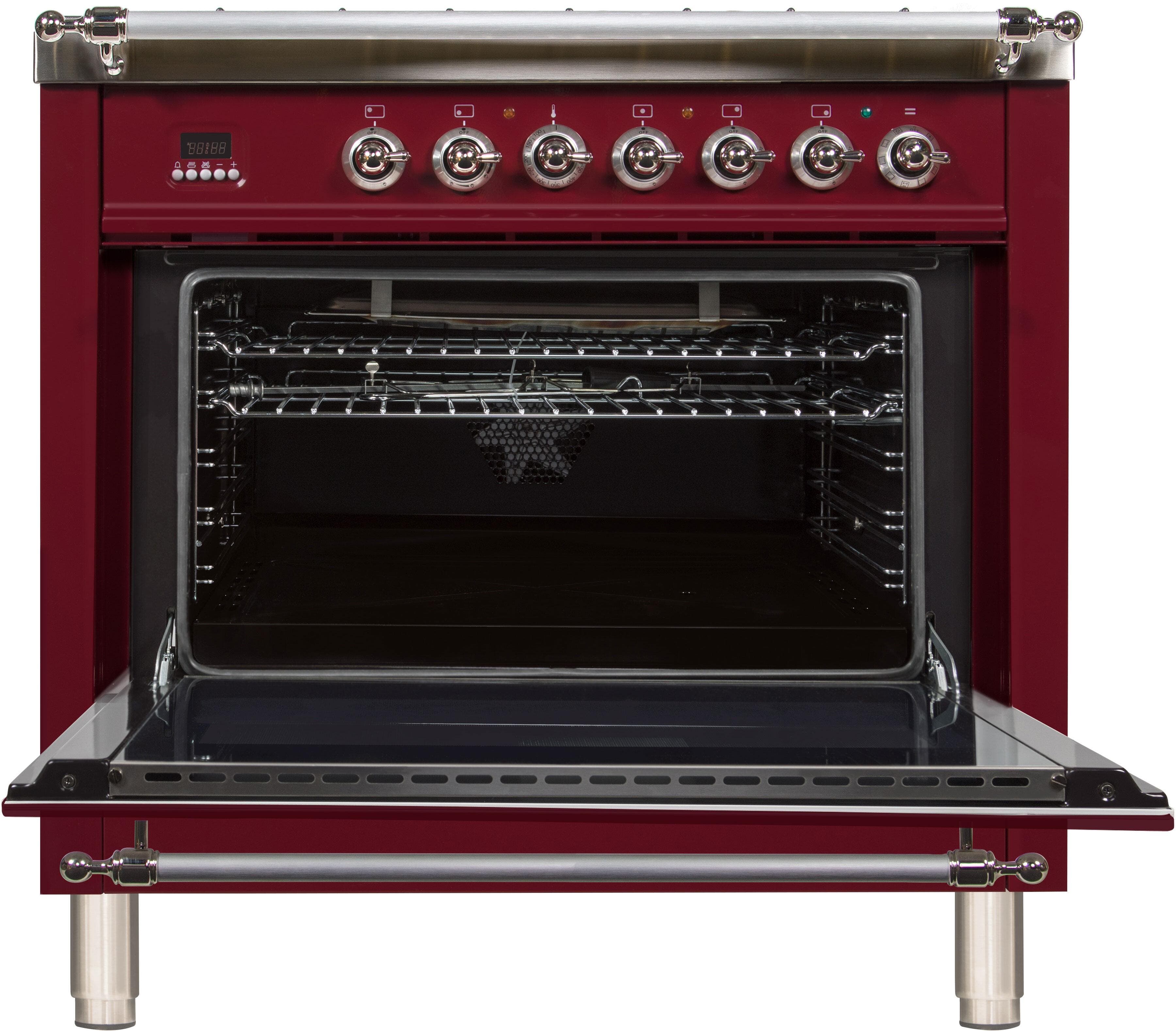 Ilve UPN90FDMPRBXLP Liquid Propane In Burgundy W/ Chrome Trim