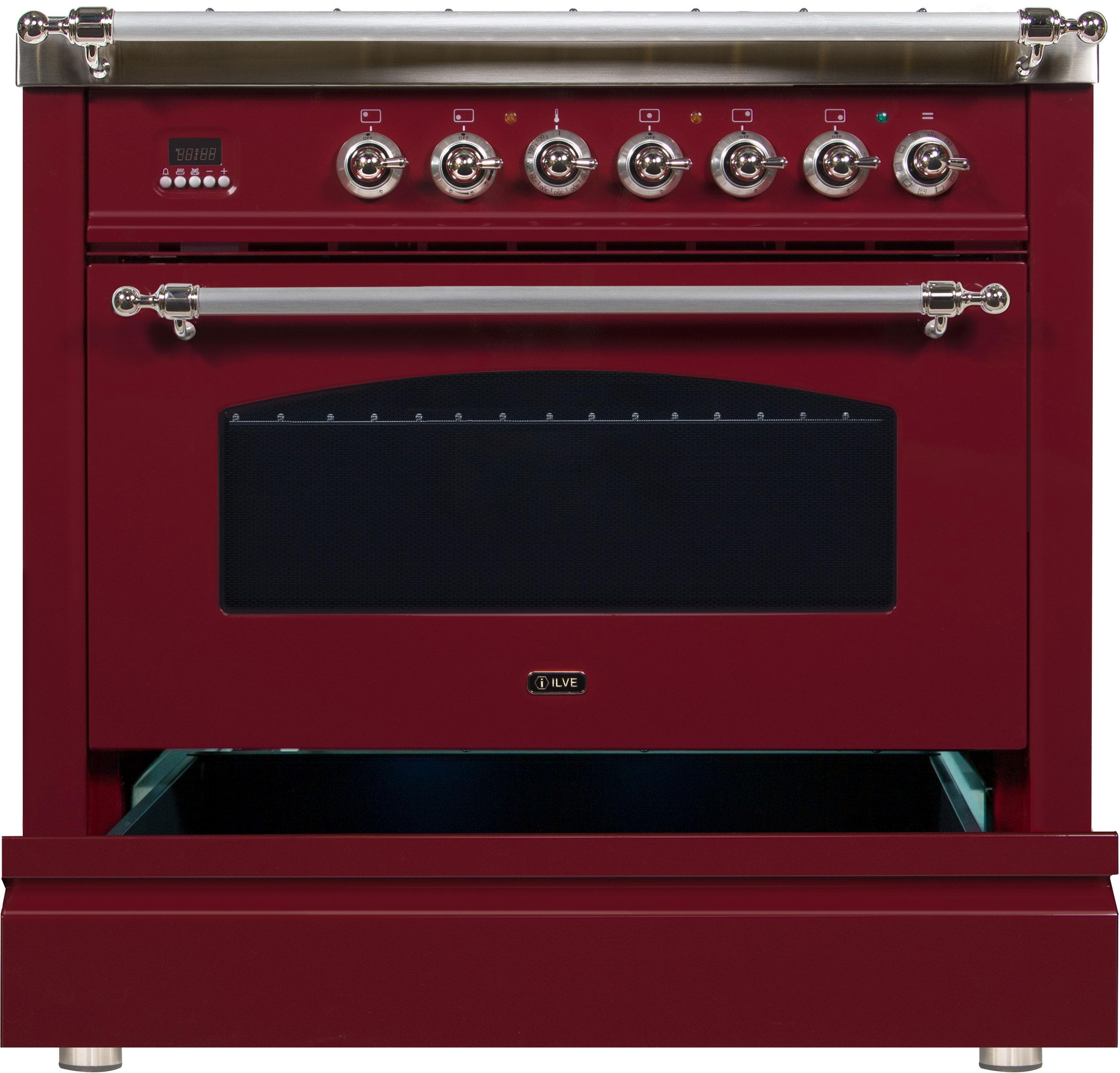 Ilve UPN90FDMPRBXLP Liquid Propane In Burgundy W/ Chrome Trim