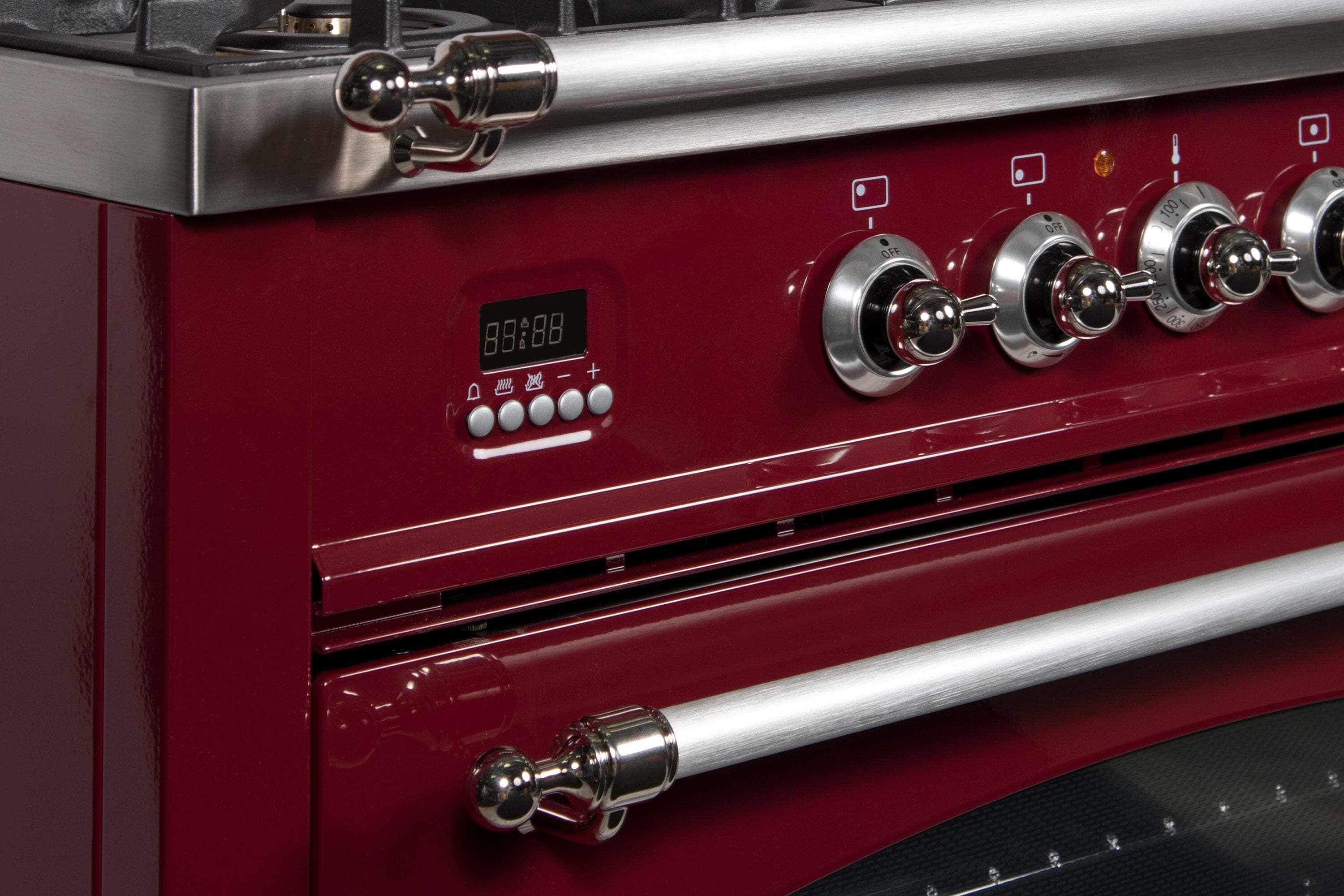Ilve UPN90FDMPRBXLP Liquid Propane In Burgundy W/ Chrome Trim
