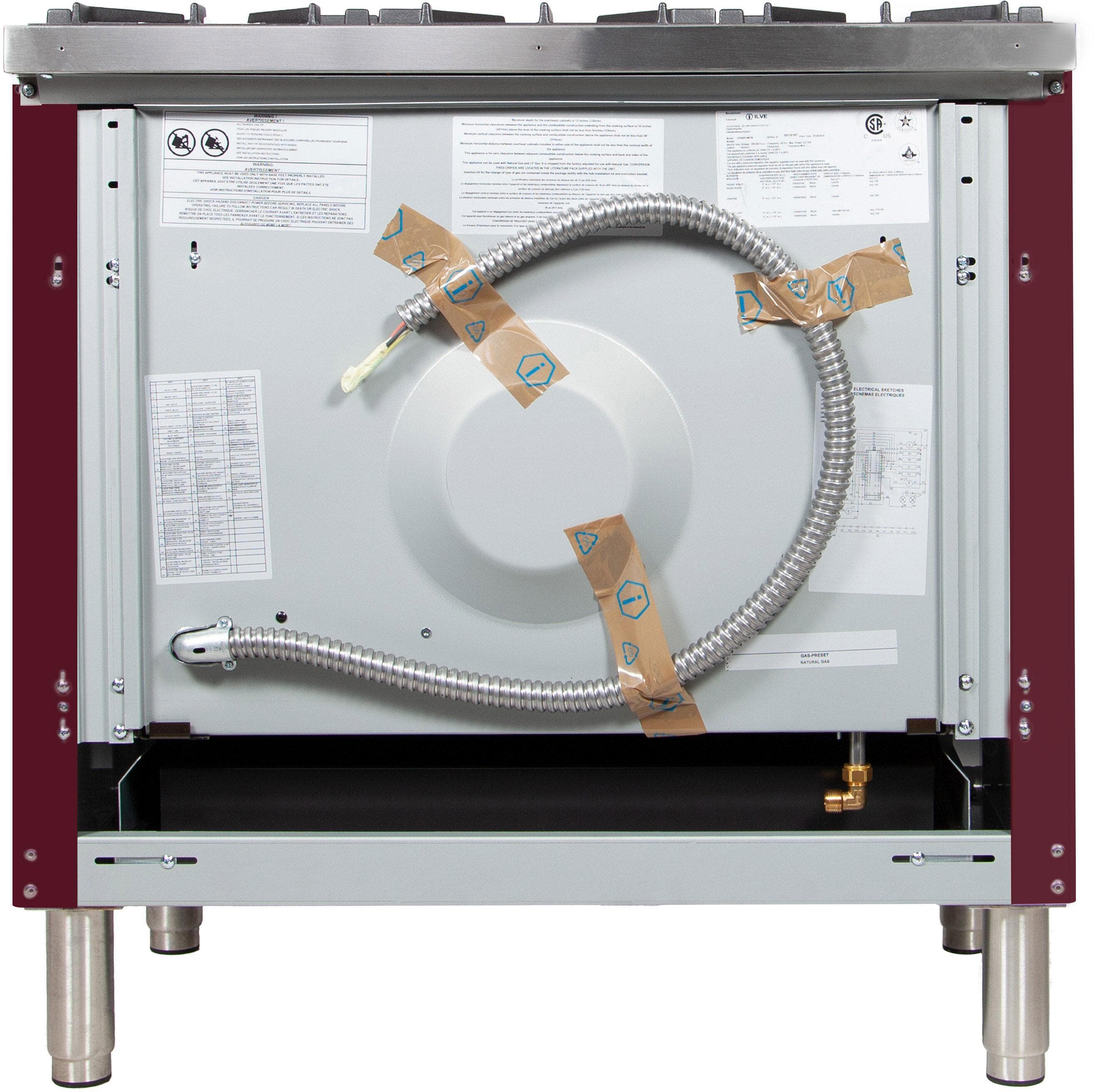 Ilve UPN90FDMPRBXLP Liquid Propane In Burgundy W/ Chrome Trim