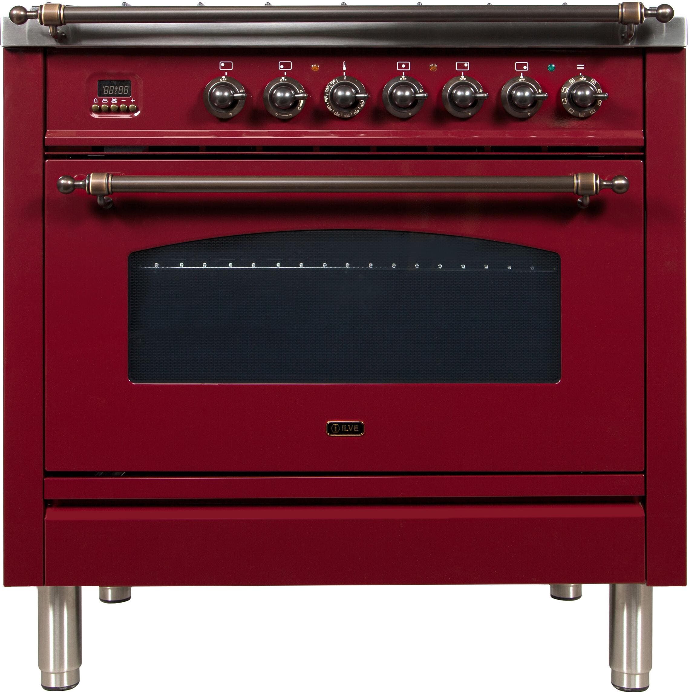 Ilve UPN90FDMPRBYLP Liquid Propane In Burgundy W/ Bronze Trim