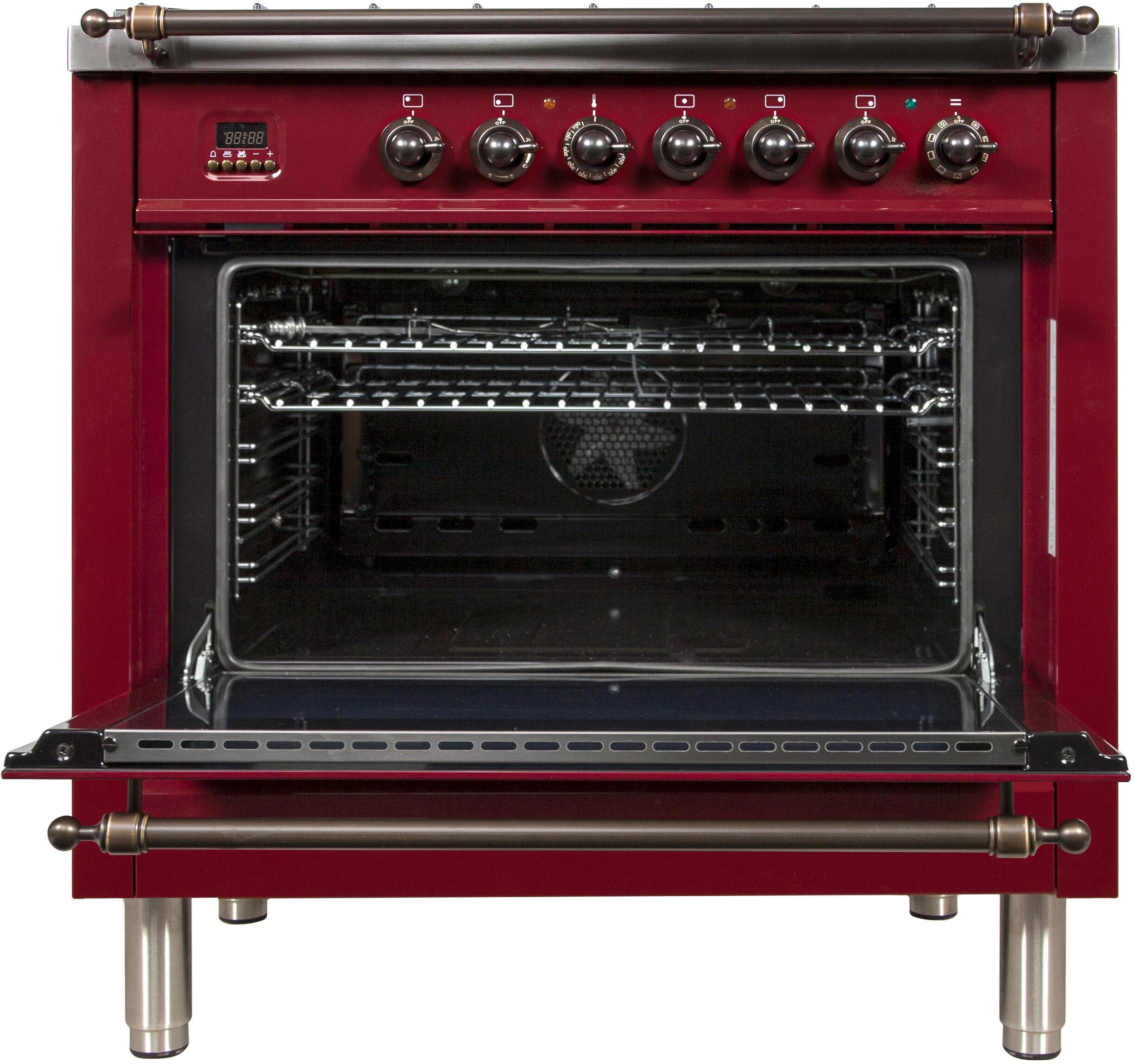 Ilve UPN90FDMPRBY Natural Gas In Burgundy W/ Bronze Trim