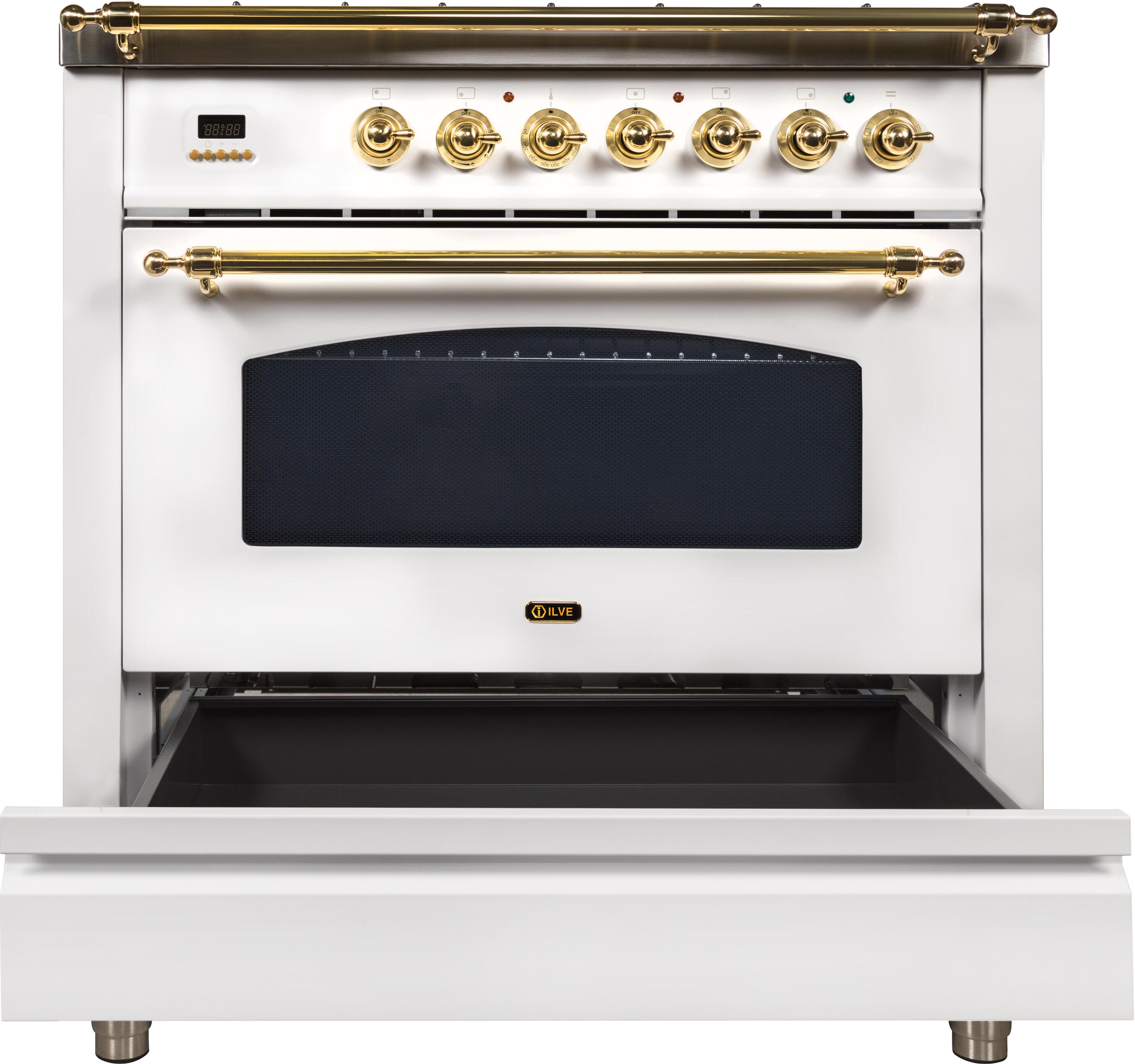 Ilve UPN90FDVGGBLP Liquid Propane In White W/ Brass Trim