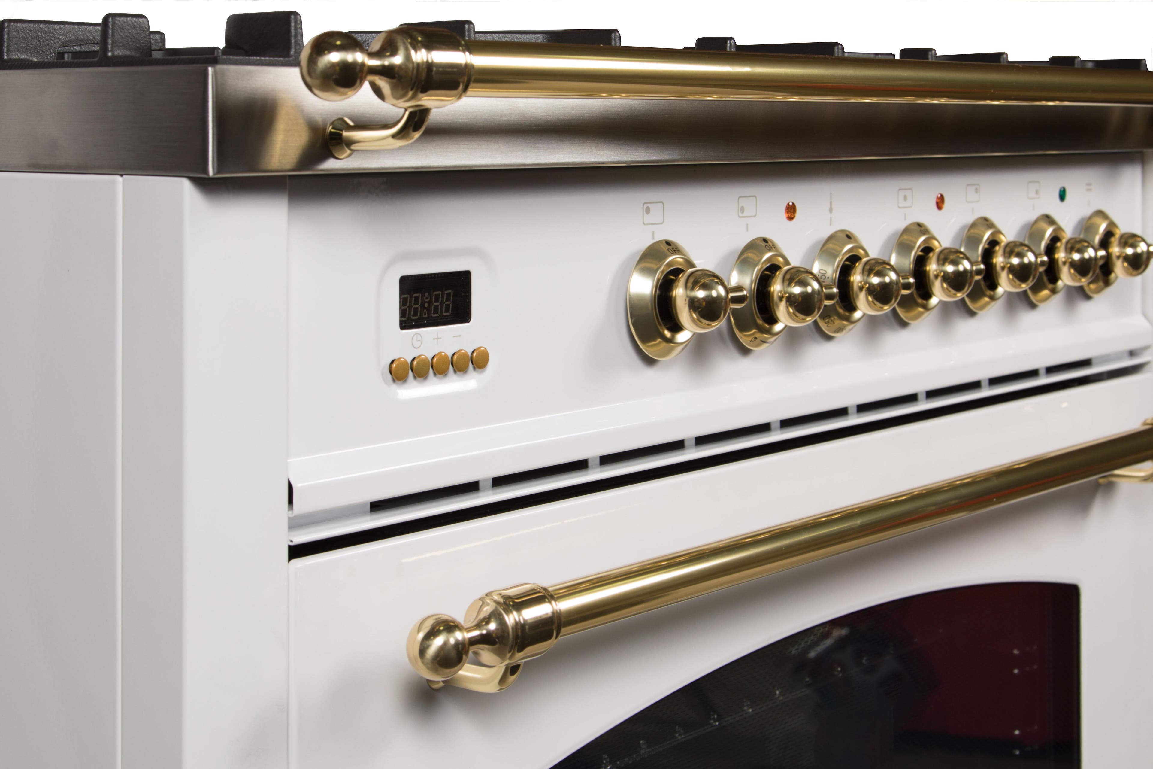 Ilve UPN90FDVGGBLP Liquid Propane In White W/ Brass Trim