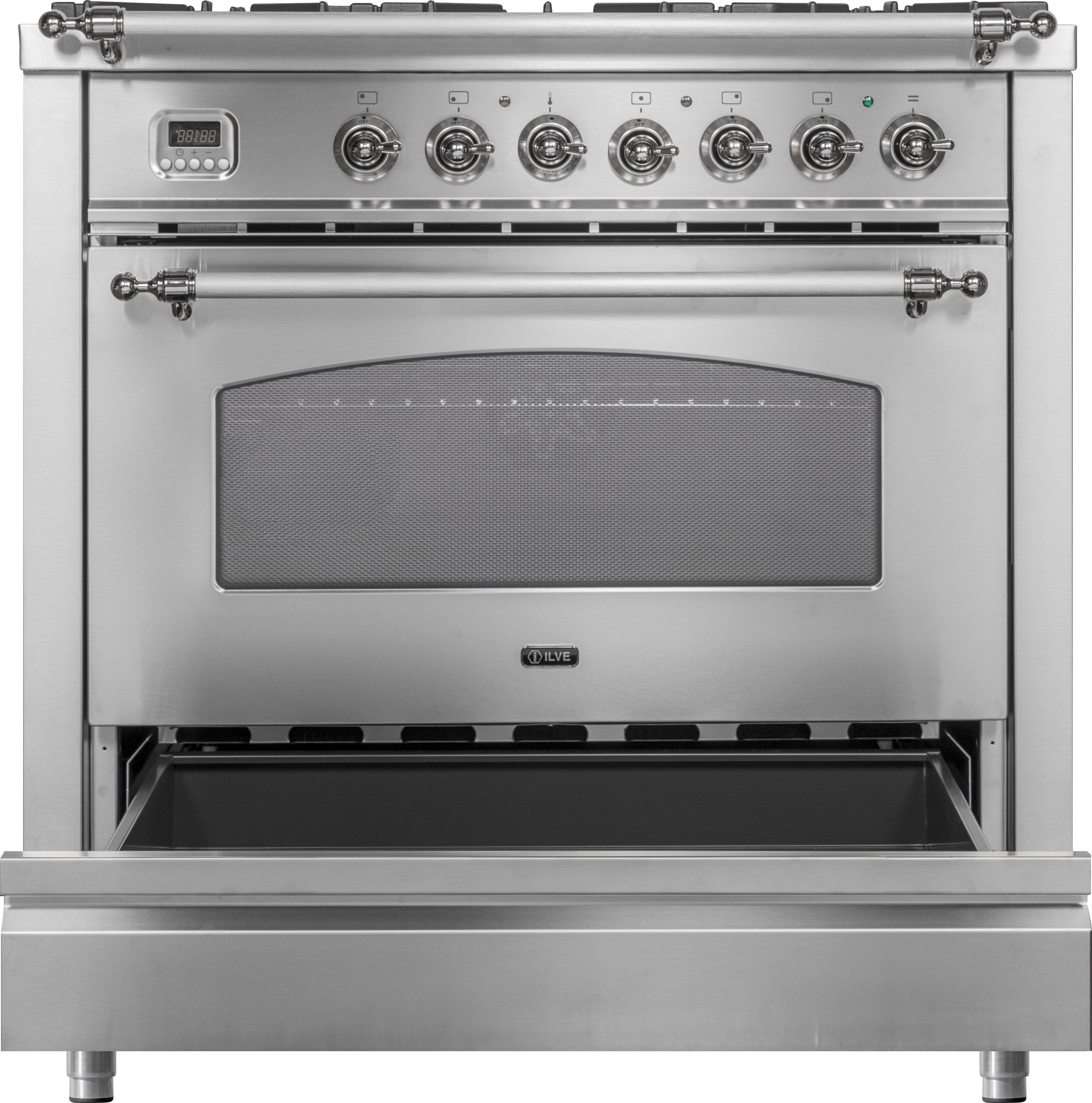Ilve UPN90FDVGGIXLP Liquid Propane In Stainless Steel W/ Chrome Trim
