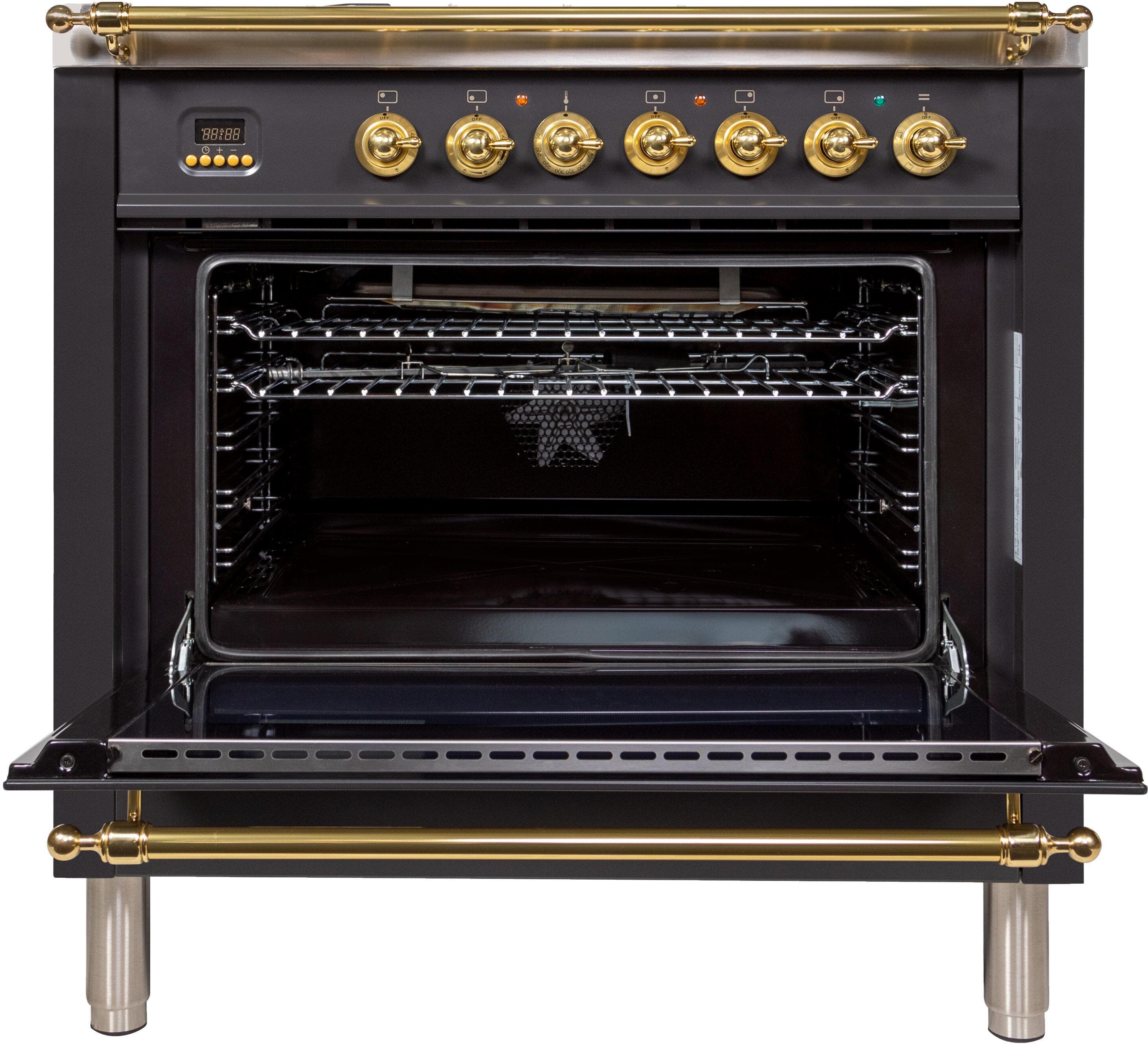 Ilve UPN90FDVGGMLP Liquid Propane In Matte Graphite W/ Brass Trim