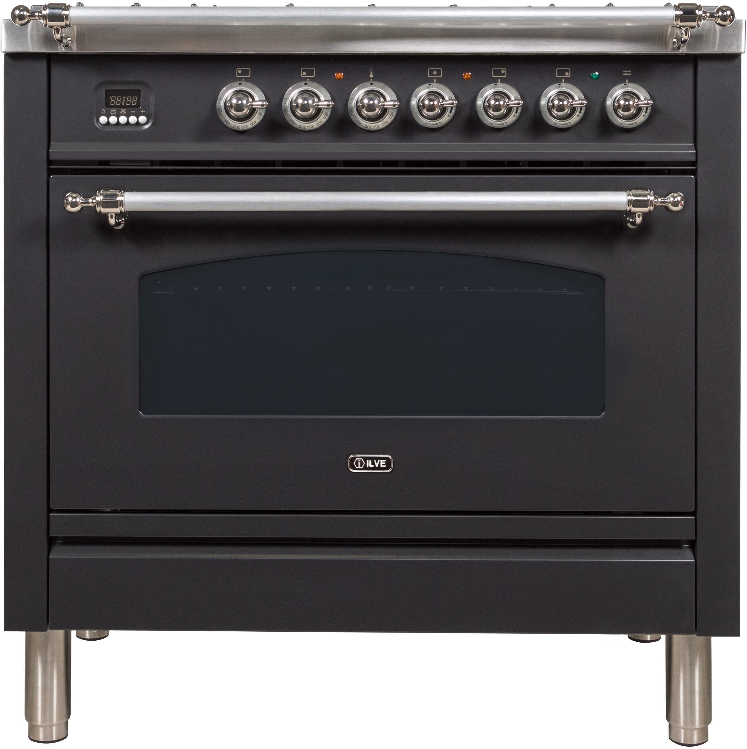 Ilve UPN90FDVGGMXLP Liquid Propane In Matte Graphite W/ Chrome Trim