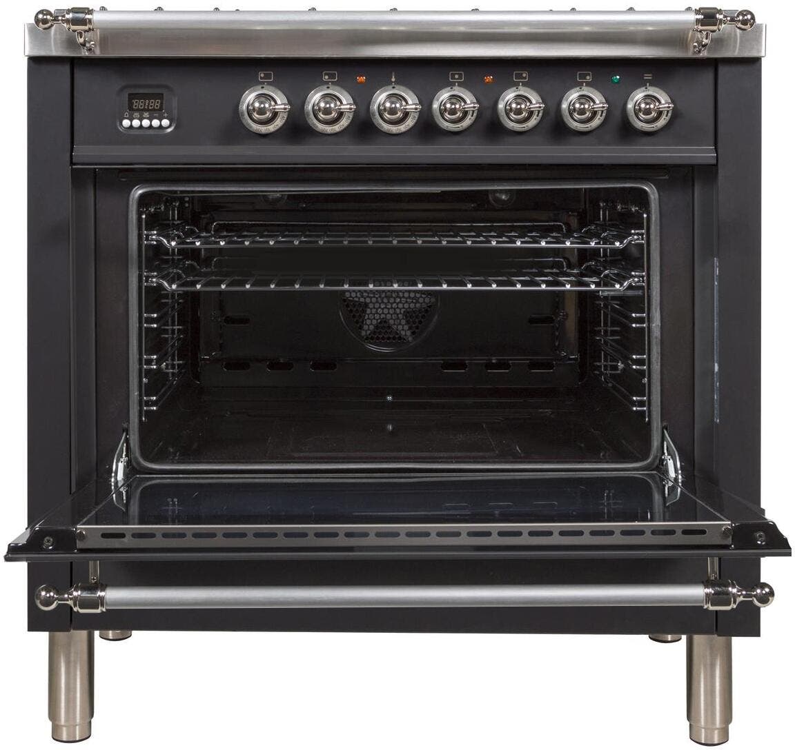 Ilve UPN90FDVGGMXLP Liquid Propane In Matte Graphite W/ Chrome Trim