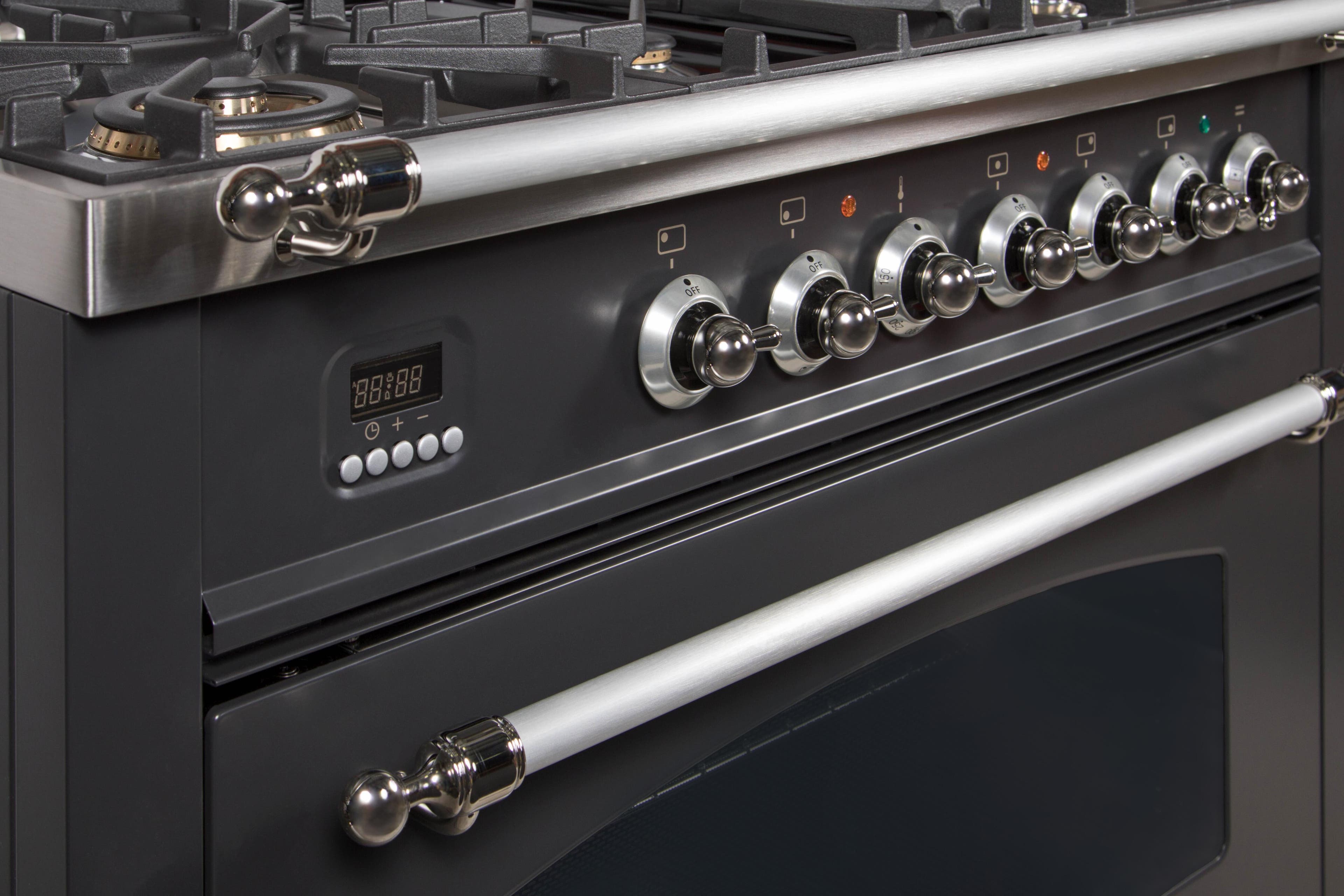 Ilve UPN90FDVGGMXLP Liquid Propane In Matte Graphite W/ Chrome Trim