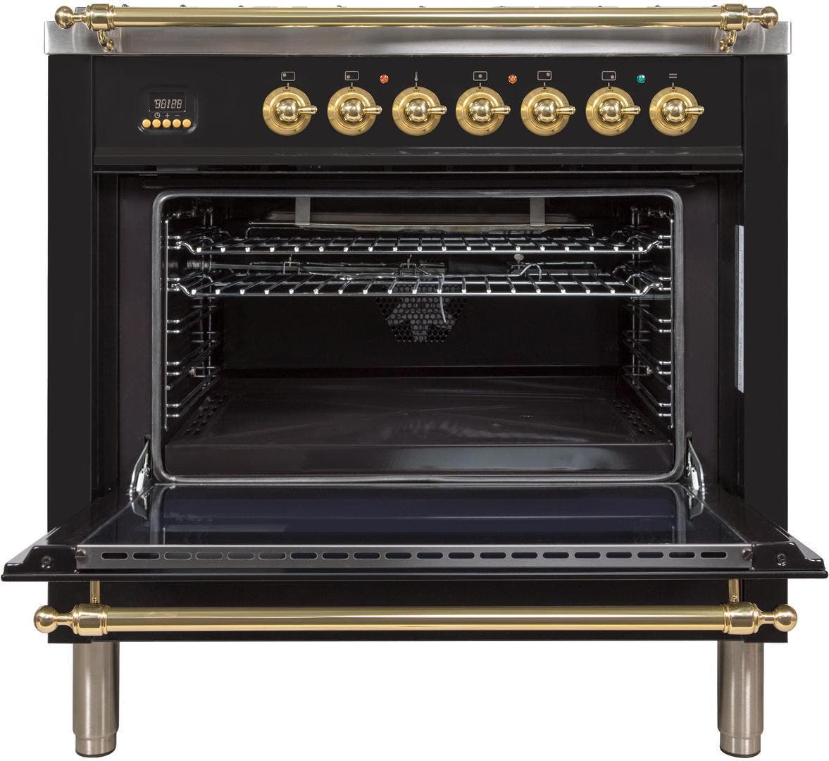 Ilve UPN90FDVGGNLP Liquid Propane In Glossy Black W/ Brass Trim