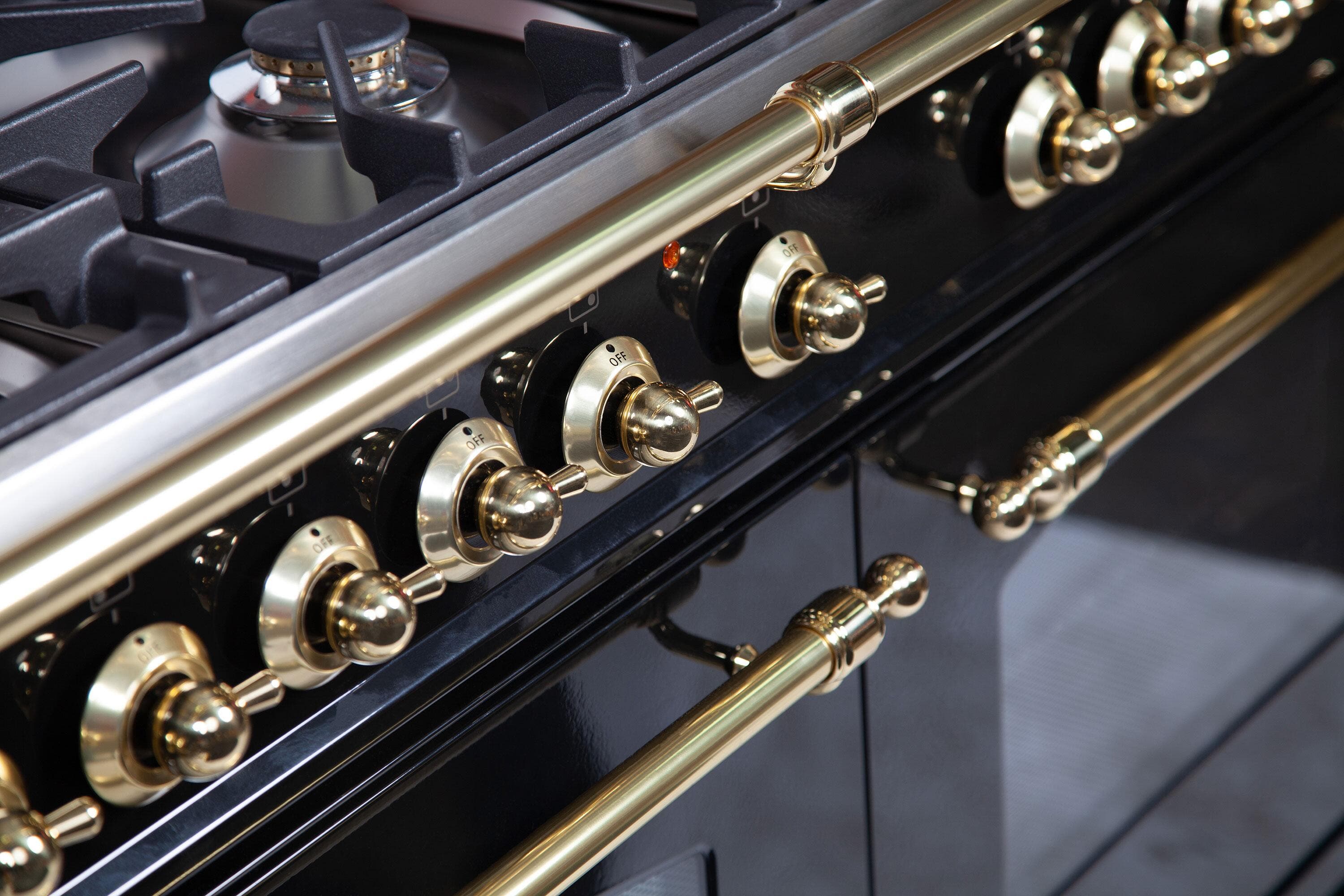 Ilve UPN150FDMPNLP Liquid Propane In Glossy Black W/ Brass Trim