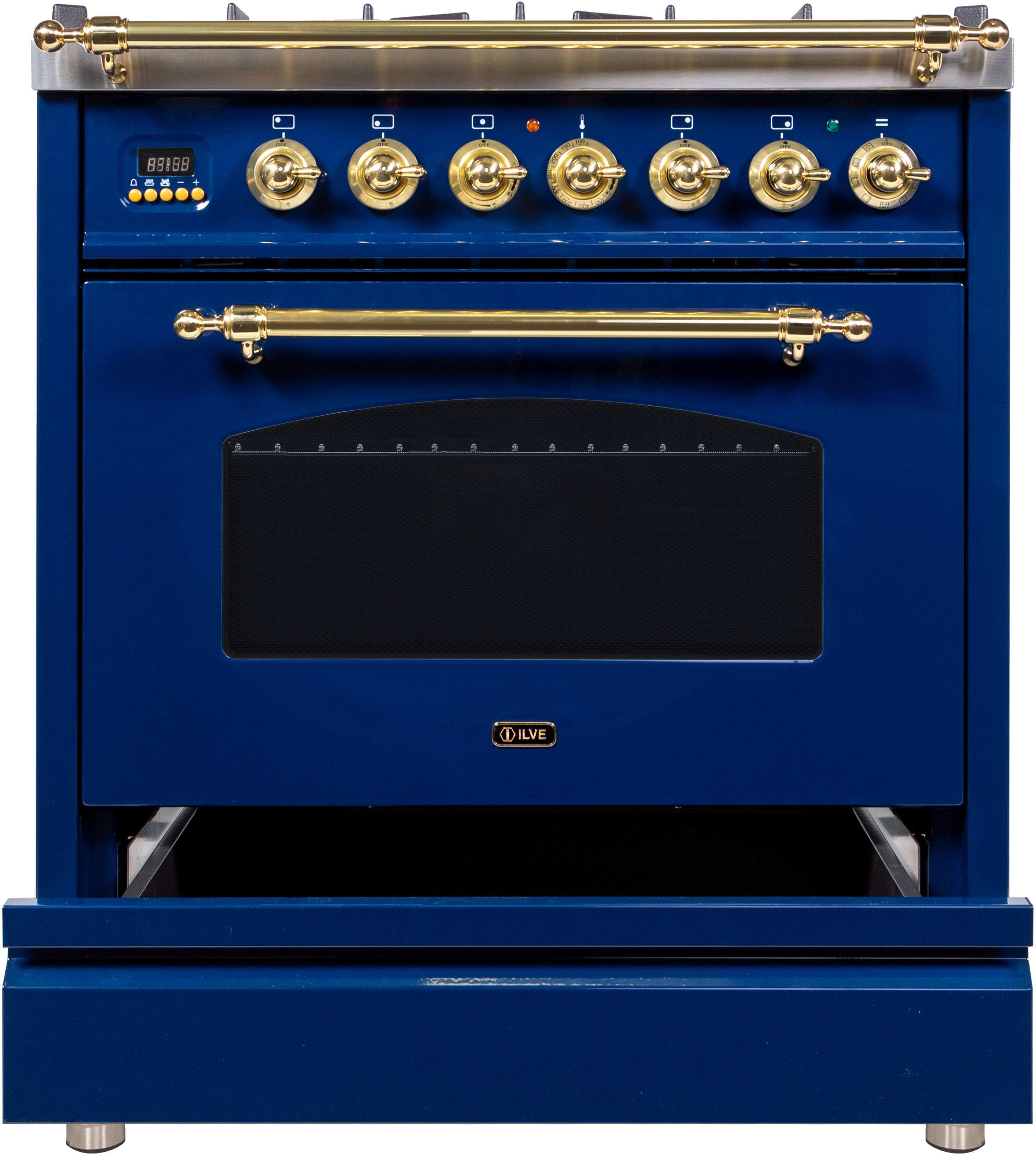 Ilve UPN76DMPBLLP Liquid Propane In Midnight Blue W/ Brass Trim