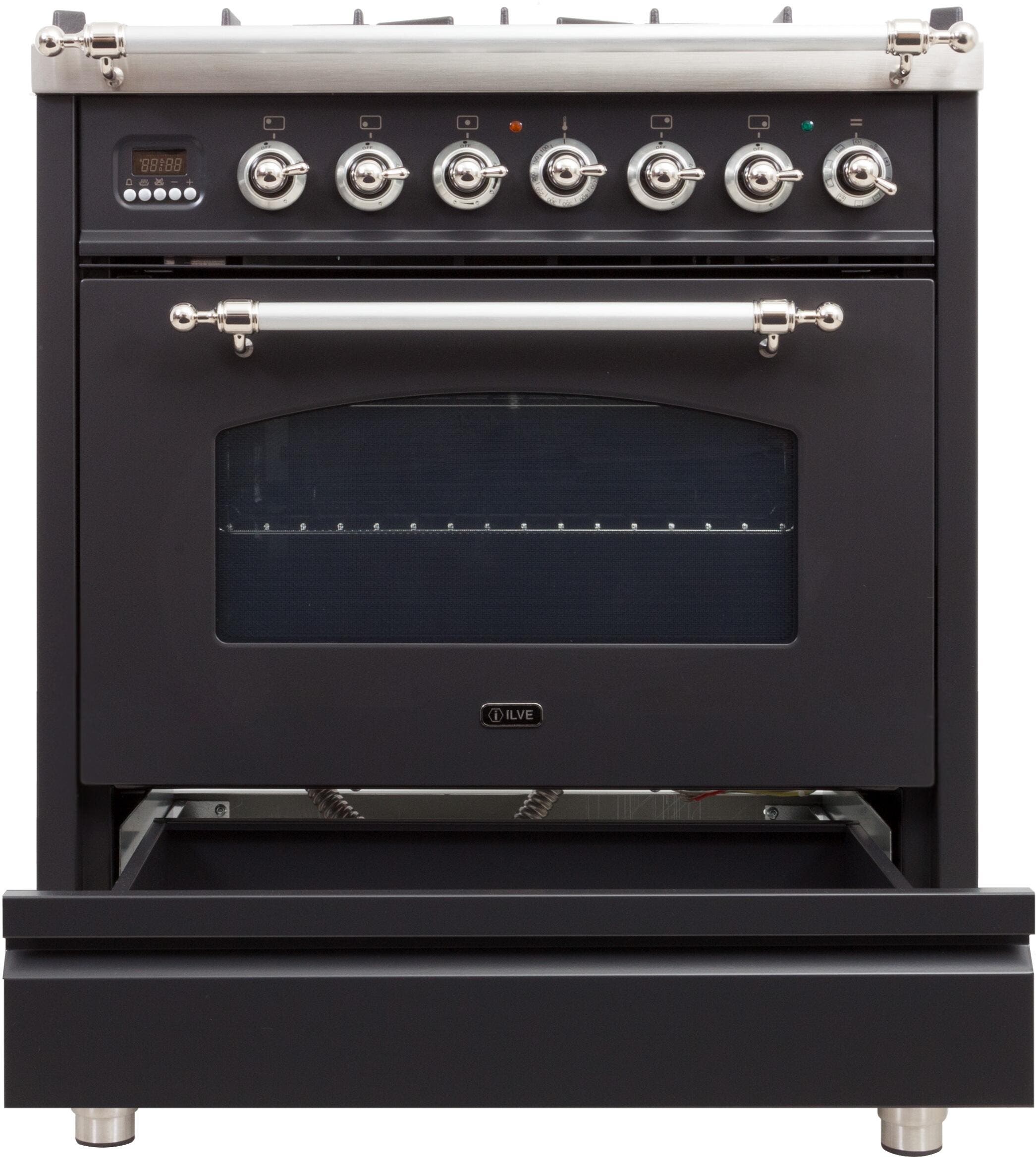 Ilve UPN76DMPMXLP Liquid Propane In Matte Graphite W/ Chrome Trim