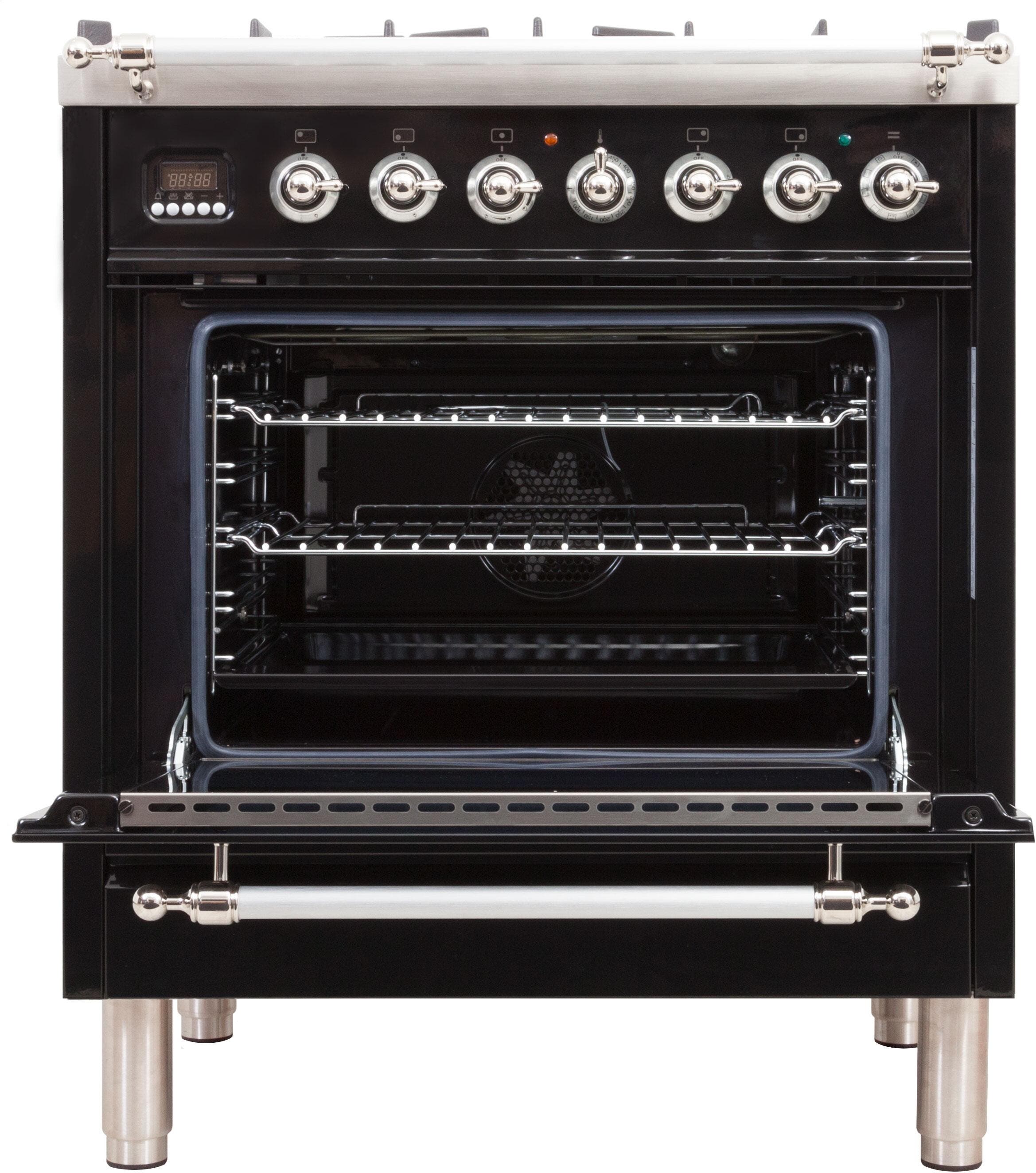Ilve UPN76DMPNXLP Liquid Propane In Glossy Black W/ Chrome Trim