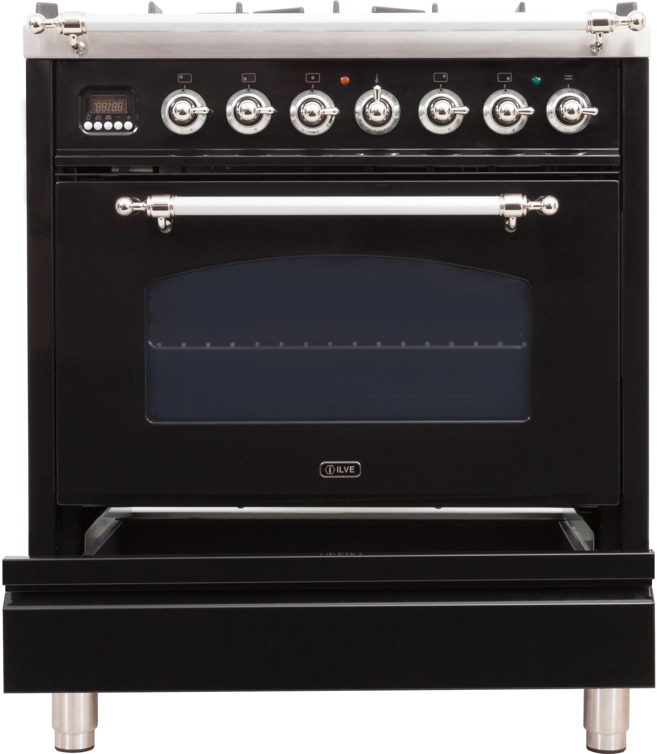 Ilve UPN76DMPNXLP Liquid Propane In Glossy Black W/ Chrome Trim