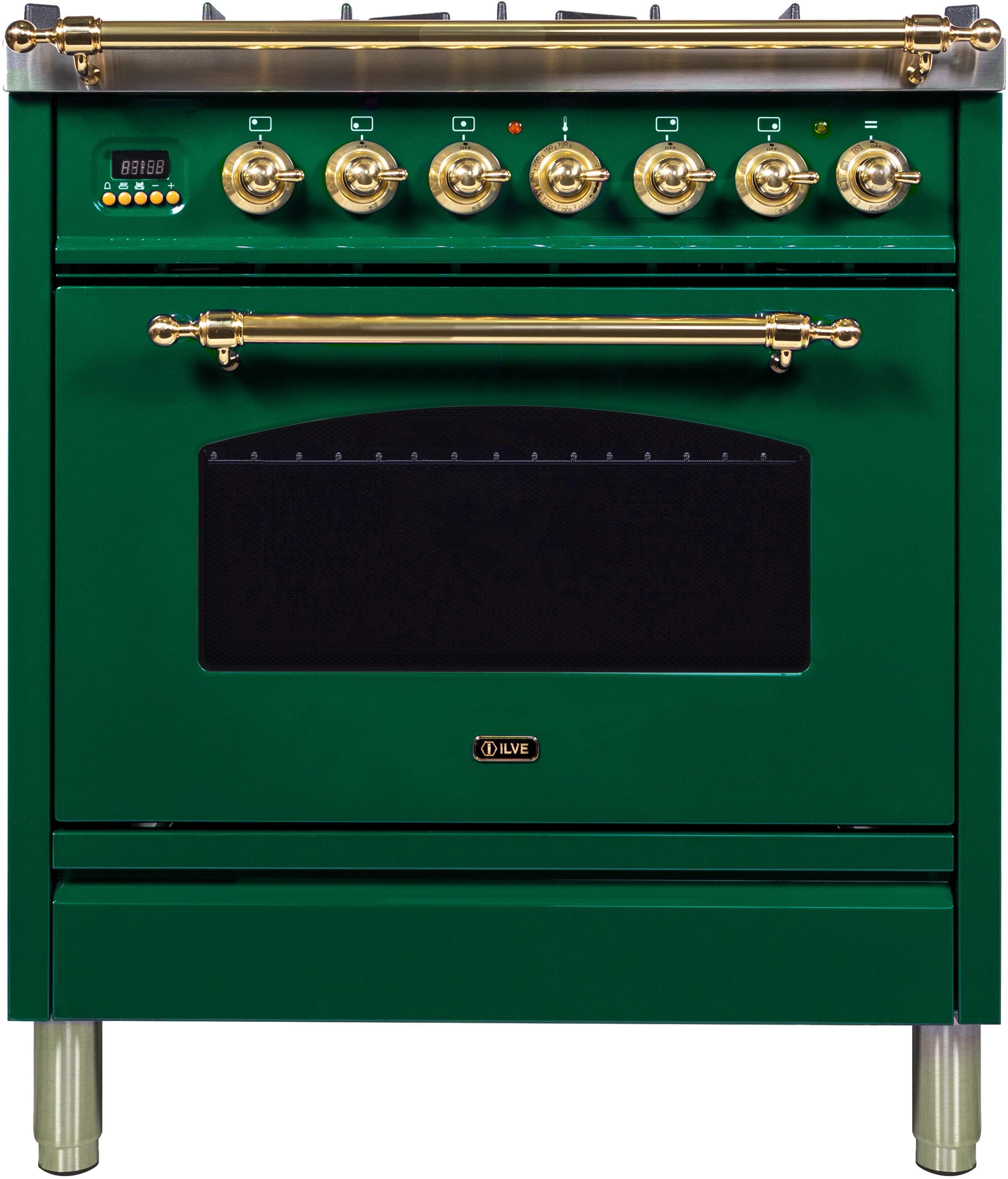 Ilve UPN76DMPVSLP Liquid Propane In Emerald Green W/ Brass Trim