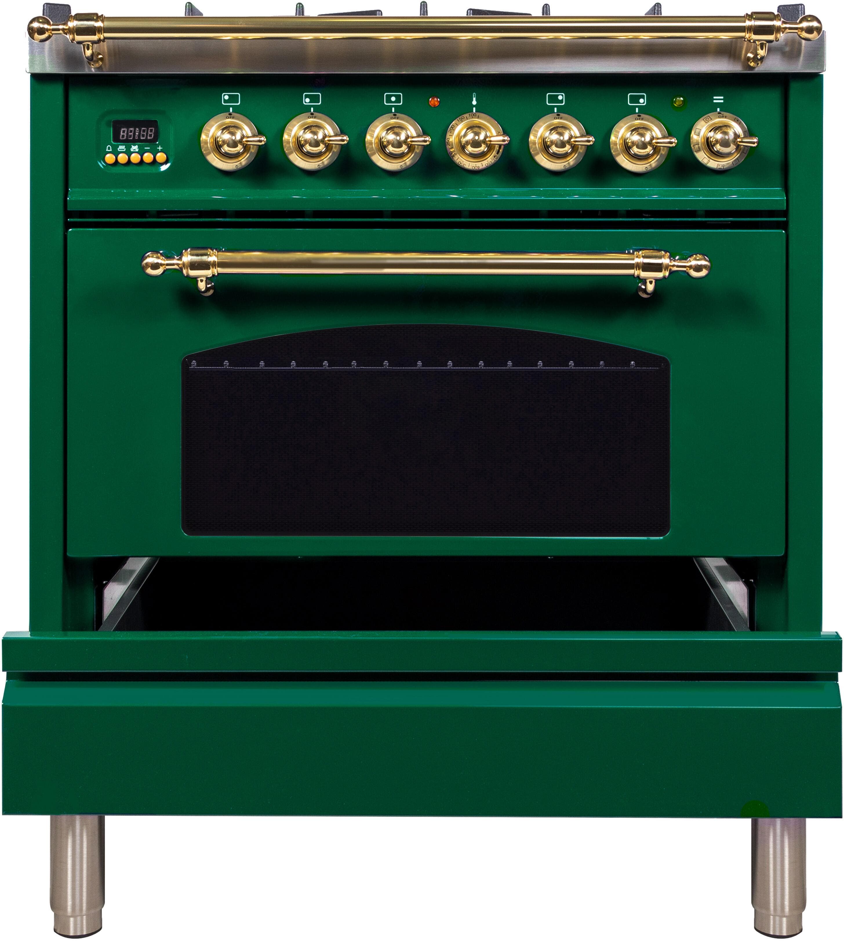 Ilve UPN76DMPVSLP Liquid Propane In Emerald Green W/ Brass Trim