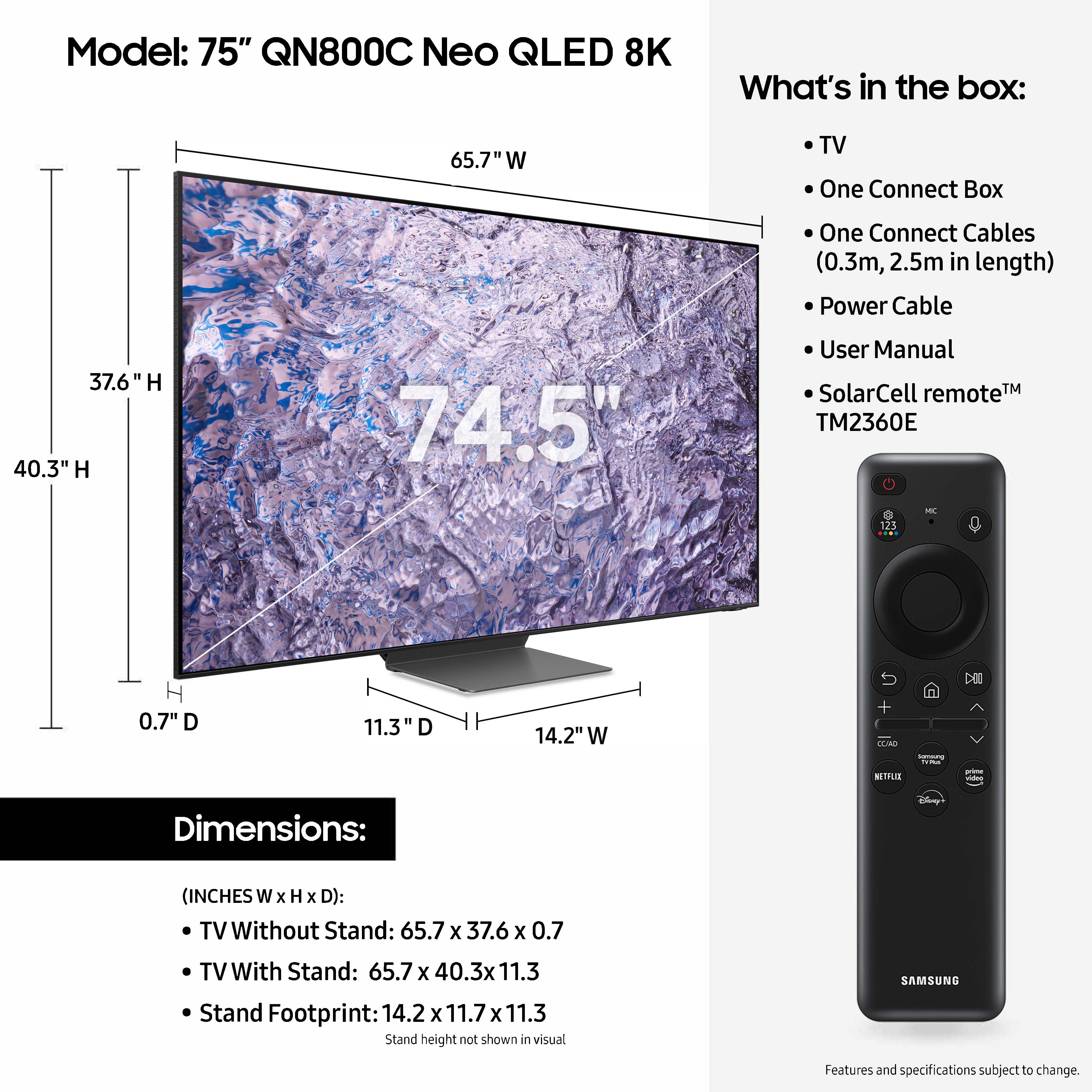 Samsung Electronics QN75QN800CFXZA UPP 75 Inch 8K 120HZ Motion