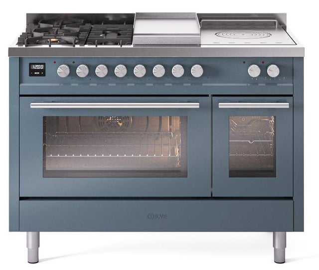 Ilve UP48FSWMPBG 48 inch Dual Fuel Range Gas Burner Top and Electri...