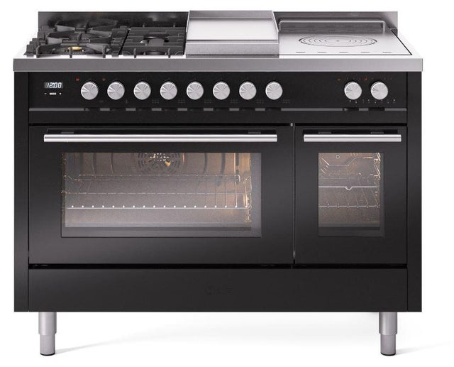 Ilve UP48FSWMPBK 48 inch Dual Fuel Range Gas Burner Top and Electri...