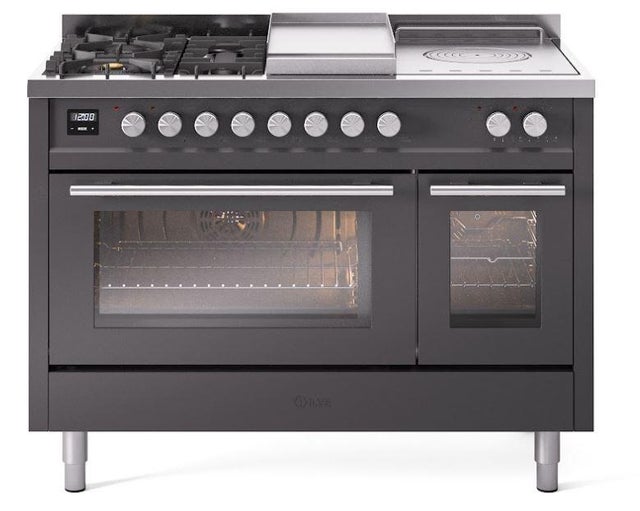 Ilve UP48FSWMPMG 48 inch Dual Fuel Range Gas Burner Top and Electri...