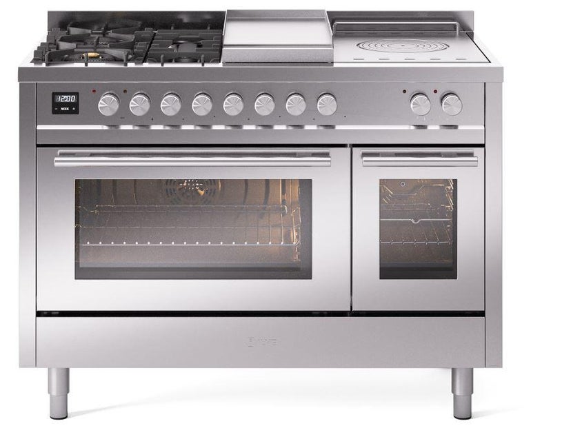 Ilve UP48FSWMPSS 48 inch Dual Fuel Range Gas Burner Top and Electri...