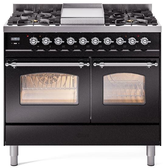 Ilve UPD40FNMPBKC 40 inch Dual Fuel Range Gas Burner Top and Electri...