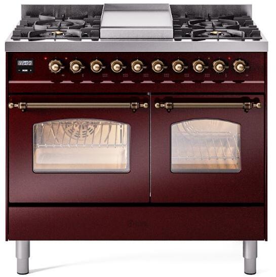 Ilve UPD40FNMPBUB 40 inch Dual Fuel Range Gas Burner Top and Electri...