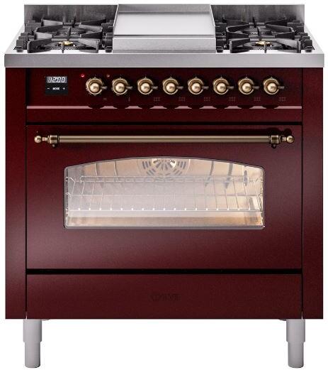 Ilve UP36FNMPBUB 36 inch Dual Fuel Range Gas Burner Top and Electri...