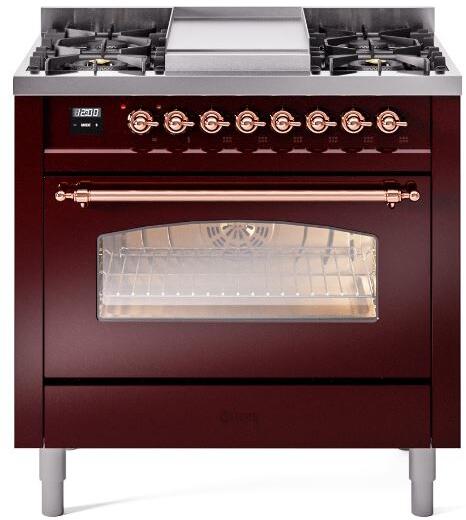 Ilve UP36FNMPBUP 36 inch Dual Fuel Range Gas Burner Top and Electri...