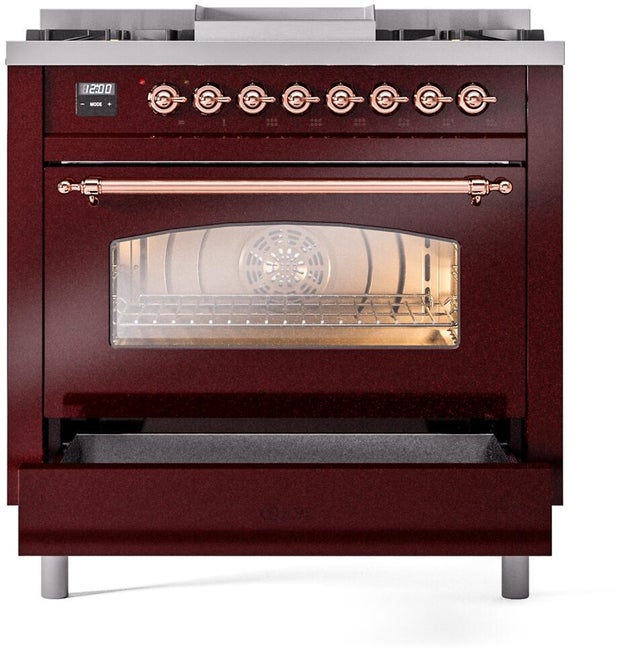 Ilve UP36FNMPBUP 36 inch Dual Fuel Range Gas Burner Top and Electri...