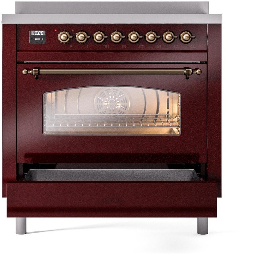 Ilve UPI366NMPBUB 36 inch All Electric Range: Burgundy Burnt