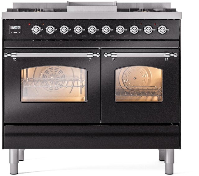 Ilve UPD40FNMPBKC 40 inch Dual Fuel Range Gas Burner Top and Electri...