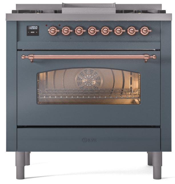 Ilve UP36FNMPBGP 36 inch Dual Fuel Range Gas Burner Top and Electri...