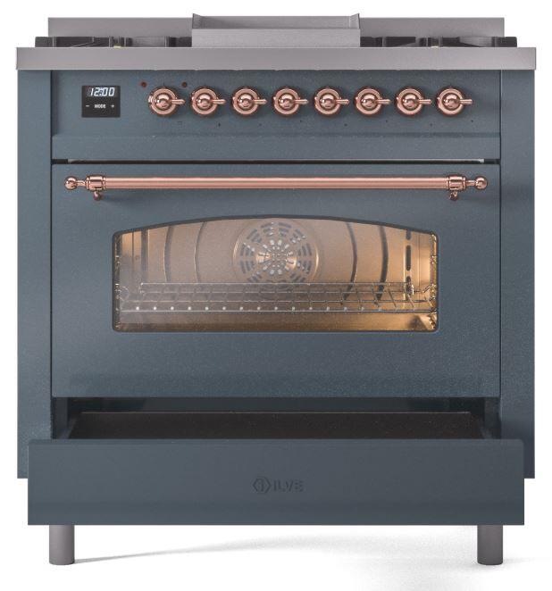 Ilve UP36FNMPBGP 36 inch Dual Fuel Range Gas Burner Top and Electri...