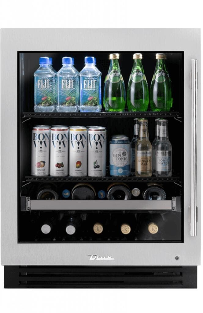 True Residential TUBADA24LGAS Stainless Glass, 2 Black Wire Shelves, 1 Wine & F...