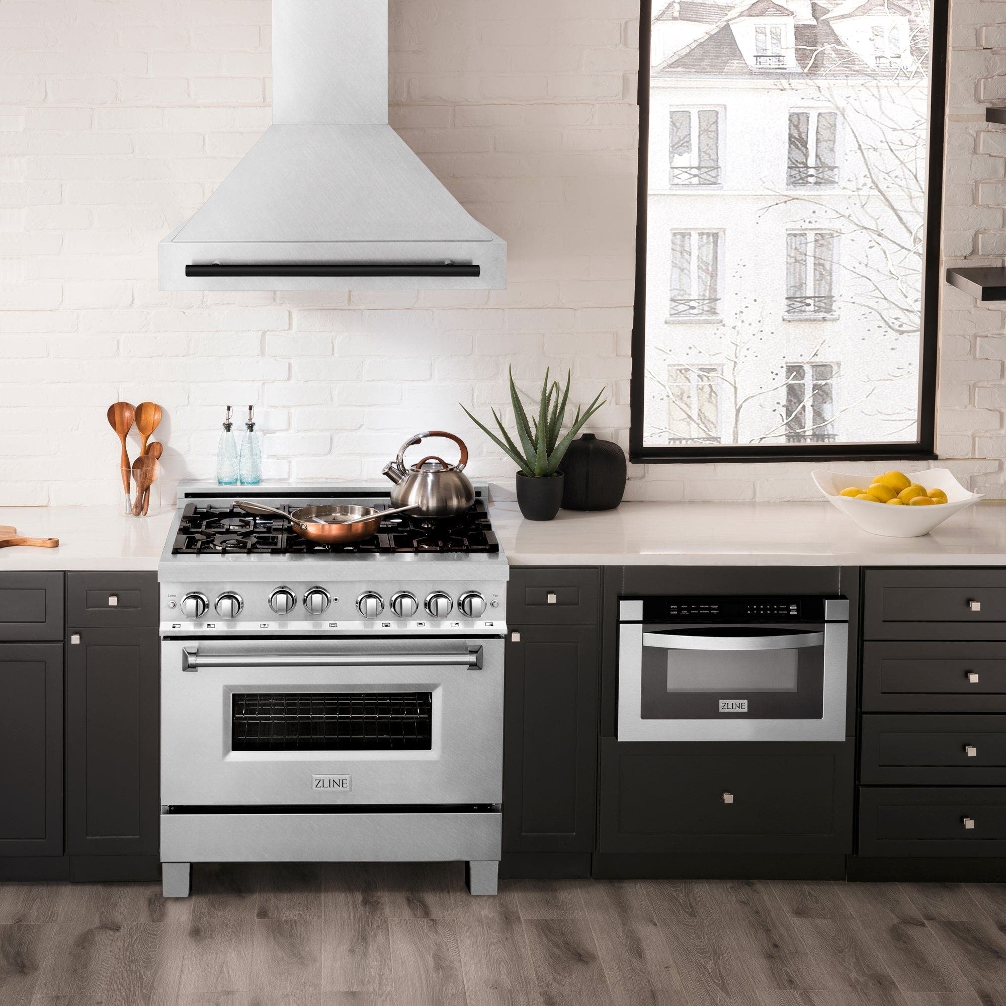 Zline 8654SNZ36MB Durasnow Stainless Steel with Black Matte Handle