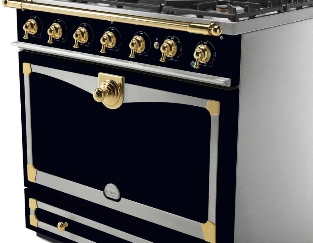 La Cornue C9MF Gloss Black With Stainless Steel & Polished Brass