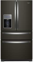 36 Inch Freestanding 4-Door French Door Refrigerator with 26 cu. ft. Capacity, Frameless Glass Shelves, Gallon Door Bins, Triple Crisper, and External Ice/Water Dispenser