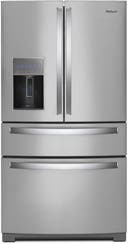 36 Inch Freestanding 4-Door French Door Refrigerator with 26 cu. ft. Capacity, Frameless Glass Shelves, Gallon Door Bins, Triple Crisper, and External Ice/Water Dispenser