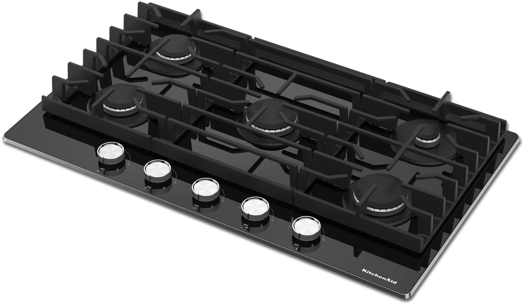 KitchenAid KCGG536PBL 36 Inch Gas Cooktop Black | Plesser's Appliances