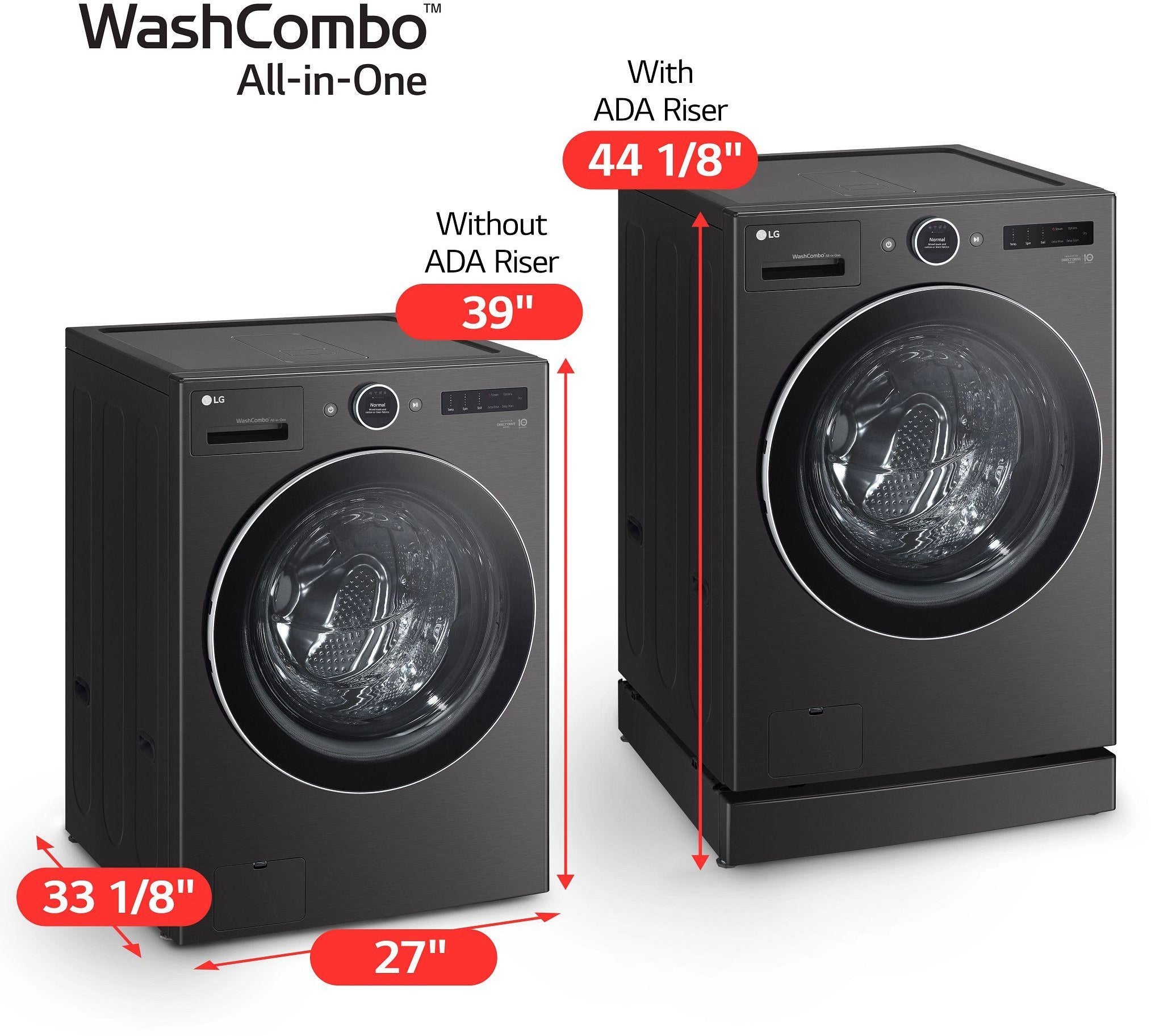 LG WM6998HBA 27 Inch Smart Front Load Washer/ Dryer Combo Black