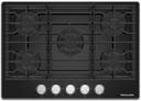 30 Inch Gas Cooktop with 5 Sealed Burners, 56.2K Total BTUs, 18K BTU Central Burner, Black Glass Cooktop, Continuous Grates, Dishwasher Safe Cast-Iron Grates, Stainless Steel Knobs, LP Convertible Kit Included and ADA Compliant