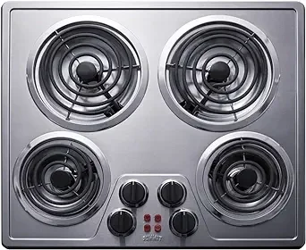 Summit CR4SS24 24 Inch Electric Cooktop with 4-Coil Elements, Sta...