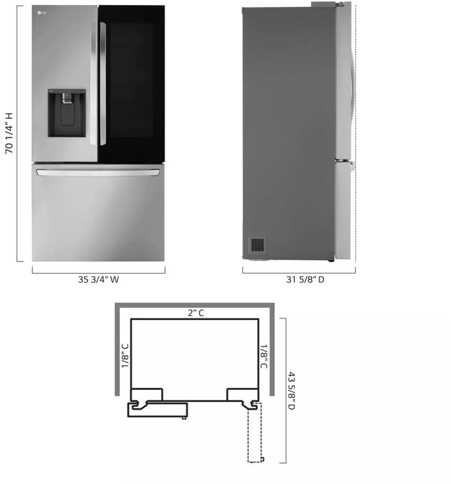 LG LRFOC2606S 36 Inch Counter-Depth MAX™ Smart French Door Refrigerator ...