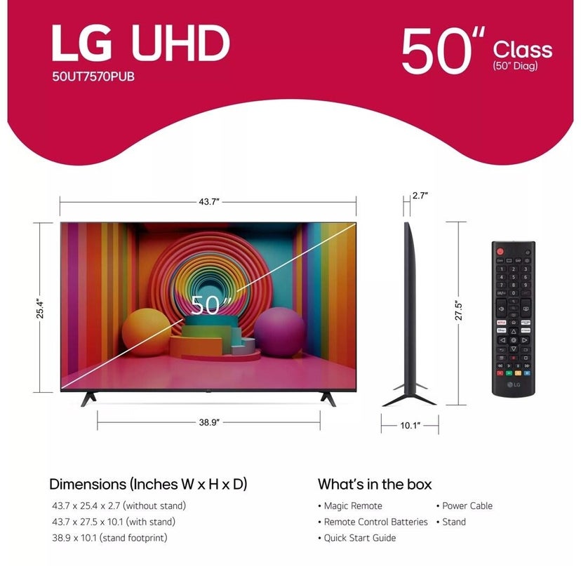 LG Electronics 50UT7570PUB 4K UHD 60 Hz Smart LED TV w/ A5 Gen 5 Gen 7 Intell...