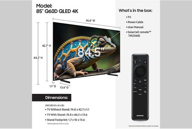 Samsung Electronics QN85Q60DAFXZA 4K 60Hz AirSlim Design QLED Motion Xcelerator Smar...