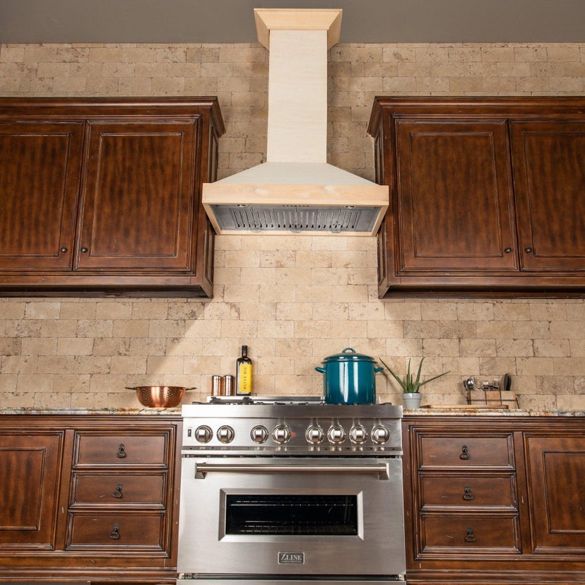 Zline KBUF48 Wooden Wall Mount Ducted Range Hood with LED Light...