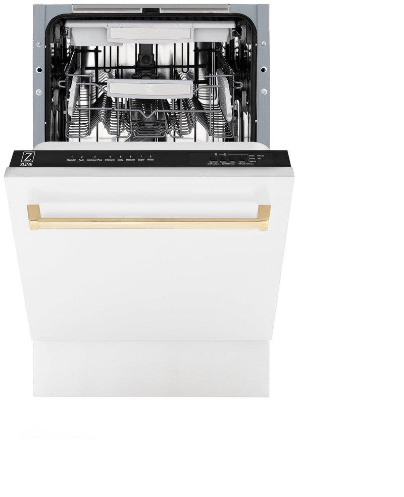 Zline DWVZWM18G White Matte With Gold Handle, 51dba