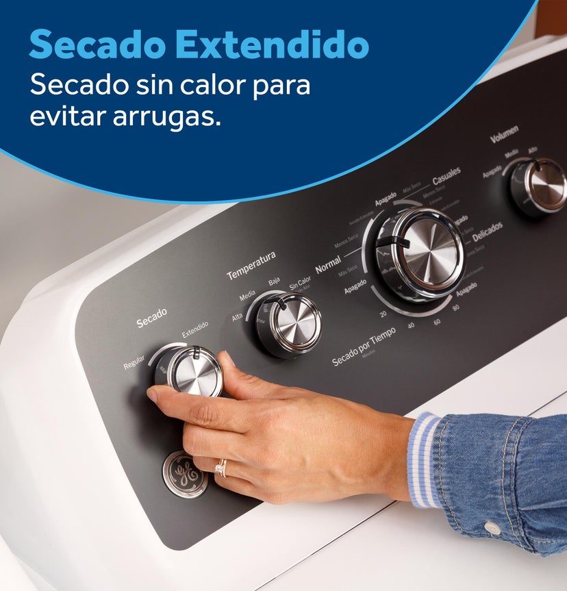 GE ETD48EASWWB 27 Inch Top Load Electric Dryer with Spanish Contr...